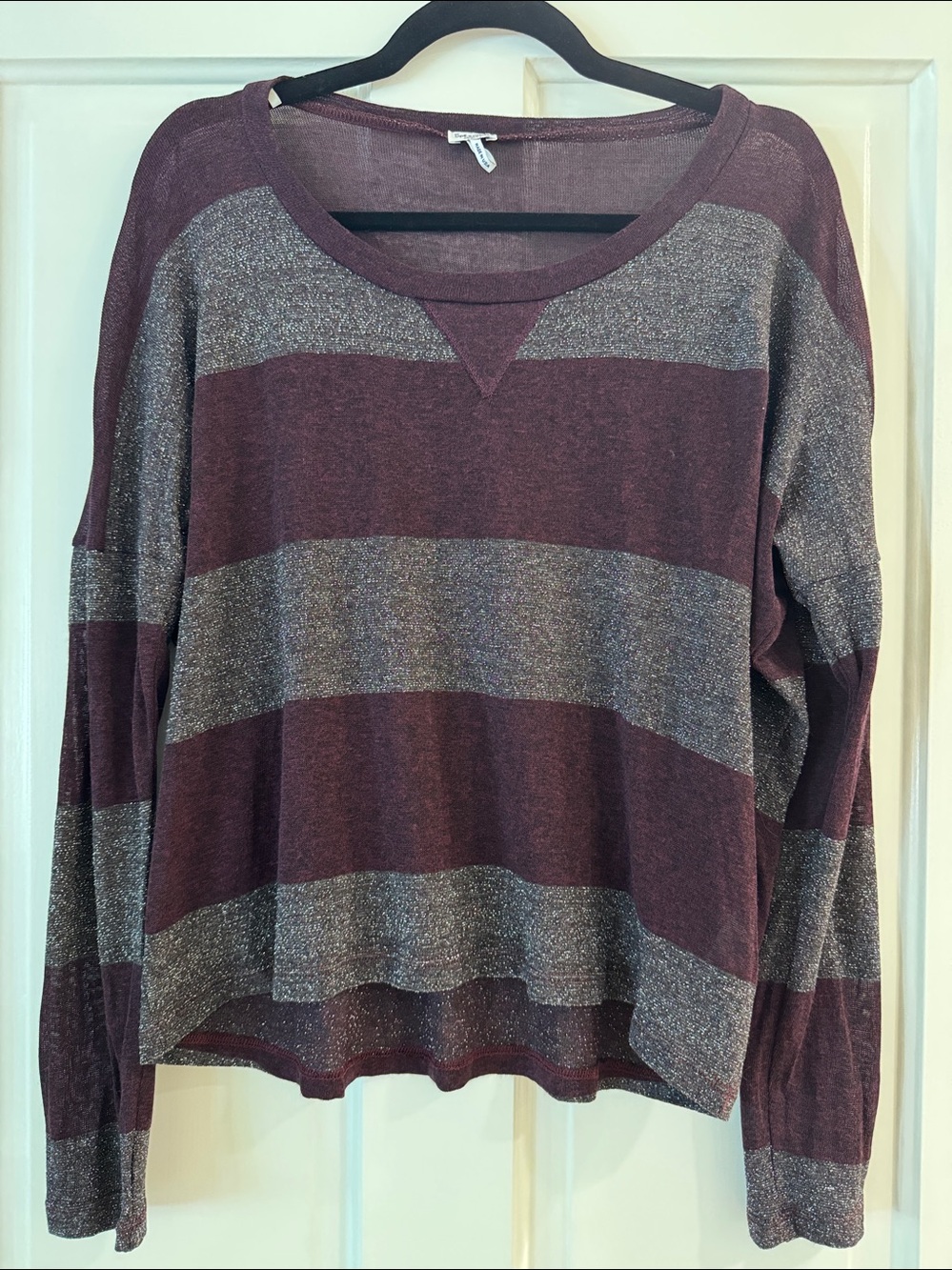 Splendid Maroon and Metallic Gray Striped Long Sleeve Top
